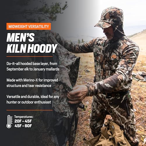 First Lite Men’s Kiln Hoody - Camo Merino Wool Base Layer, Midweight Thermal Cold Weather Hunting Gear for Men4