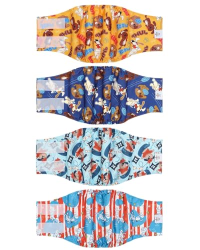 Image of CuteBone Dog Diapers Male 4 Pack Puppy Wraps Reusable Doggie Belly Bands for Male Dogs Small Medium Large