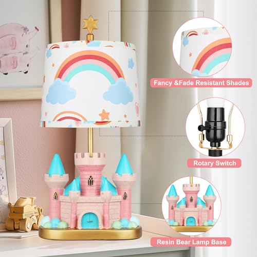 Hamucd Castle Bedside Table Lamp for Kid,Pink Princess Nursery Lamp for Girl Bedroom Nightstand Decor,Cute Desk Lamp for Study Room,1 LED Bulb Included - Image 6