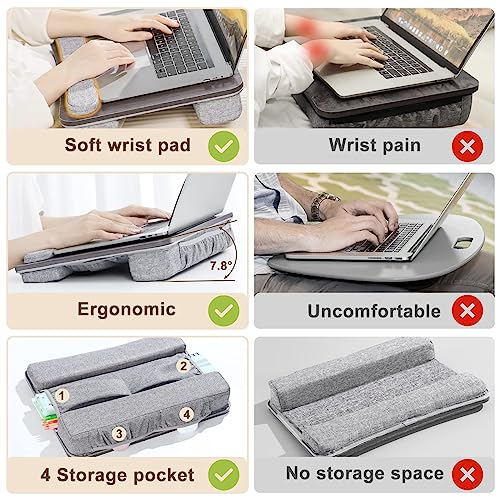 Lap-Desk-Laptop-Bed-Table-Fits-up-to-156-inch-Laptop-Computer-lapdesk-with-Soft-Pillow-and-Storage-Bag-Padded-Lap-Work-Tray-and-Gaming-Desk-on-Bed-Wood-Wide-Writing-Tray-for-Home-Office