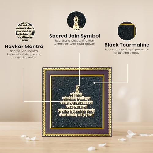 Image of Astrotalk Jain Namokar Mantra Frame with Black Tourmaline | Spiritual Wall Frame for Positive Energy, Peace & Protection | Home Decor for Living Room & Pooja Room | Housewarming Gifts for New Home