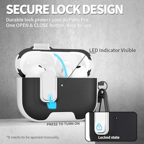 Image of for AirPods Pro 3 Case with Lock,TPU Leather Texture Durability Anti-Lost & Shockproof Protective Cover Accessories with Cleaning Kit in Keychain for Apple iPod Pro 3rd Generation 2025(White /Black)