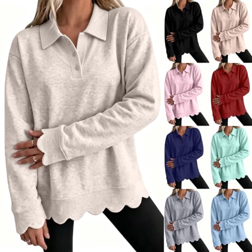 Scalloped Pullover Women Oversized 1/4 Button Henley Collar Fall Sweatshirt - image 7