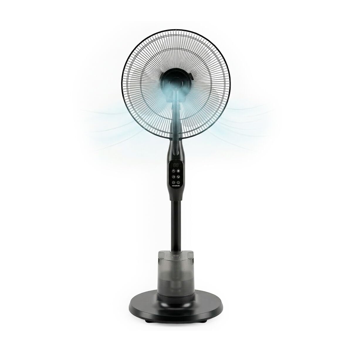 InnovaGoods - Ventilador de pie con nebulizador de 3 intensidades, mando a distancia, panel táctil, 3 velocidades, 3 modos, oscilante 80º, temporizador, ruedas, motor de cobre, silenciador, 90 W