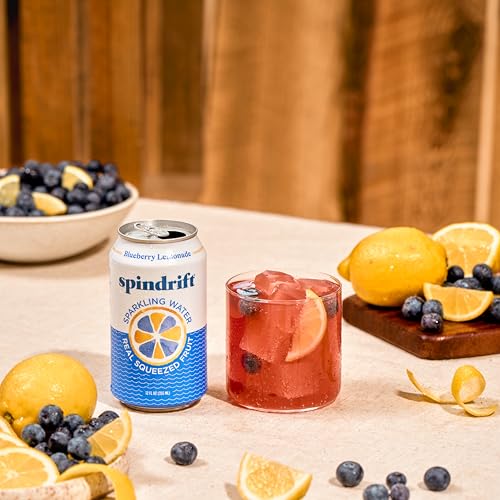 Image of Spindrift Sparkling Water, Blueberry Lemonade Flavored, Made with Real Squeezed Fruit, 12 Fl Oz Cans, Pack of 24 (Only 11 Calories per Can)