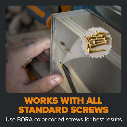 Image of BORA Automatic Pocket Hole Jig with 50 Color-Coated Screws, Auto Adjusting Drill Guide, Pocket Hole Jig Kit for Woodworking - For Materials 1 /2 inch to 1 1 /2 inch Thick, Power Tool Accessory Jigs