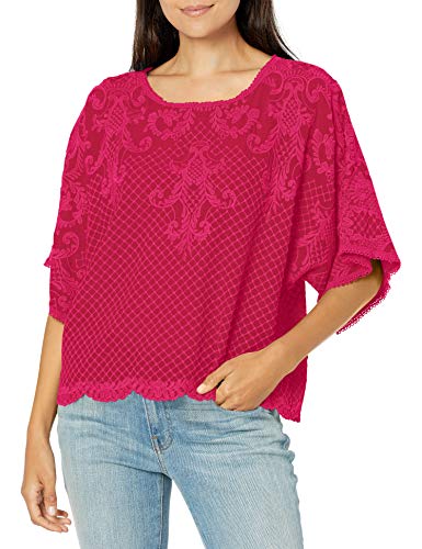 Johnny Was Women's Tonal Embroidered Cropped Blouse, Pink Berry, XL