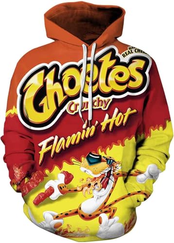 Raincol 3D Printed Cheetos Hoodies Pullover Sweatshirt Novelty Fashion Cool Hoodie with Pocket for Men Women Orange XL