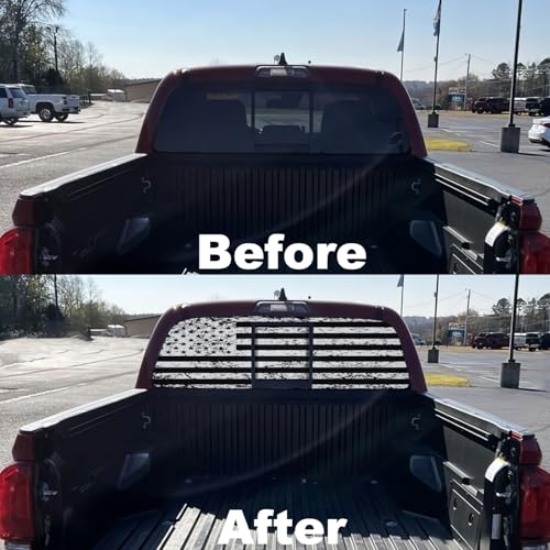 Image of Rear Window Decal (65x17in) - Black American Flag Decals for Truck, Car, SUV - Gift for Men, Dad, Grandpa, Boyfriend