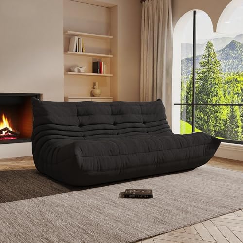 Image of Bean Bag Chair, Cozy Memory Foam Bean Bag Chairs for Adults, Comfy Fireside Accent Chair Lazy Floor Chair for Gaming Bedroom Living Room (Black, 3-Seater)