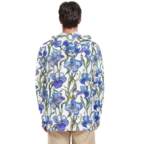 Cartoon Iris White Sun Protection Hoodies Long Sleeve Beach Hoodies UPF 50+ Golf Shirt S3