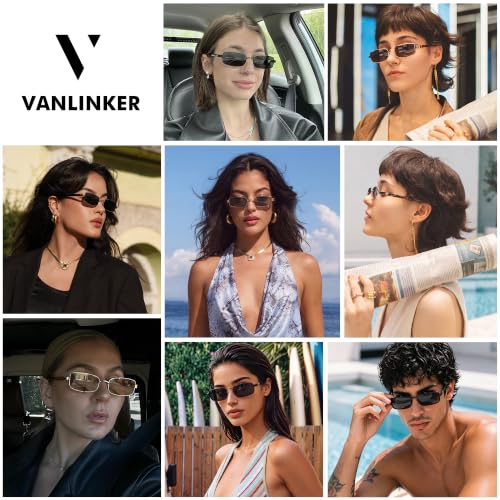 Image of VANLINKER Retro Rectangle Polarized Sunglasses for Women Men Small 90s Vintage Trendy Slim Narrow Rectangular Frame VL9684