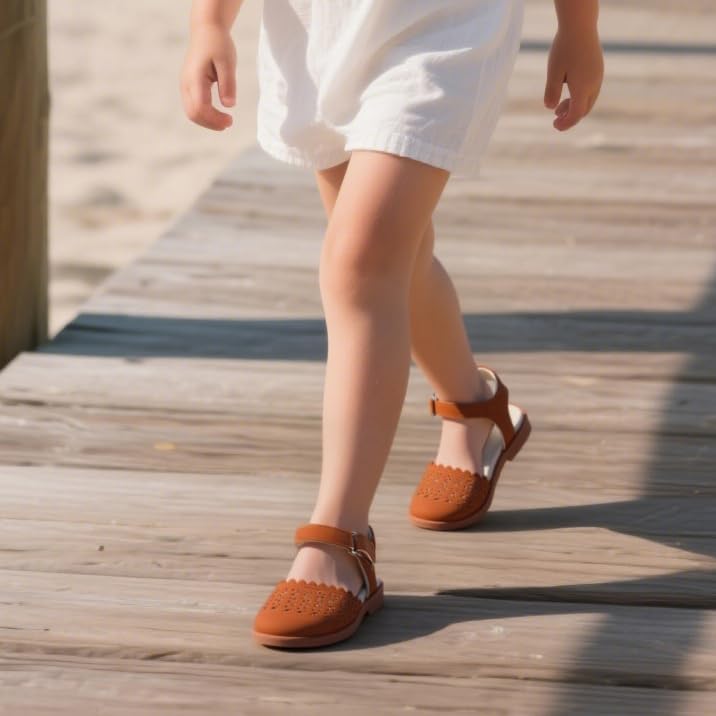 Image of ESTINE Toddler Girls Little Kids Close Toe Sandals - Flower Girl Dress Flats Summer Shoes