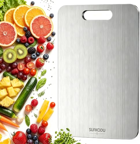 Image of Titanium Cutting Board, 100% Pure Titanium Cutting Boards for Kitchen, Double-sided Titanium Cutting Boards,Separate Raw and Cooked Food Areas,11.8 inchL*7.8 inchW