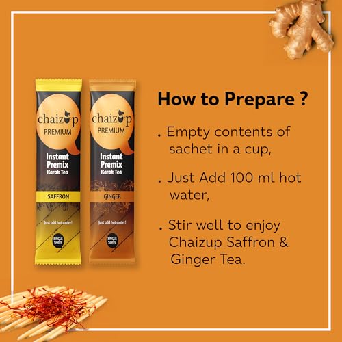Image of Chaizup Premium 1 Min Instant Assorted Tea Pack - 20 Sachets | Ginger & Saffron Flavours | 20 Servings | 2 Packs (10 Flavours Each) | 280g