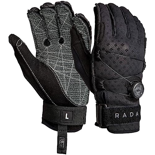 Radar Men's Vapor-K BOA Water Sports Gloves - Kevlar Grip, Ariaprene Construction, Aramid Palm, Pre-Curved Fingers, Precision BOA Fit System, Black/Shadow Ariaprene, L