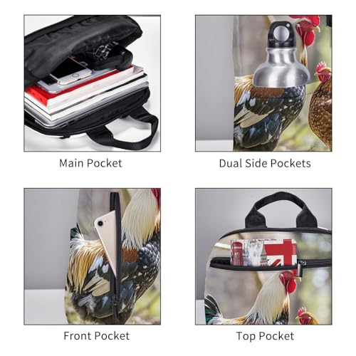 Backpack 14.7 inch Lightweight Large Bookbag Rooster and hen Daypack for Travel Office Work3