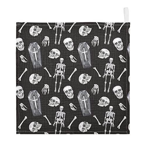 Image of vvfelixl Baby Washcloths Cotton Creepy Skull Baby Muslin Washcloths Soft Baby Face Towel for Newborn Infants, 11.8 X 11.8 Inch, 3 Pack Black