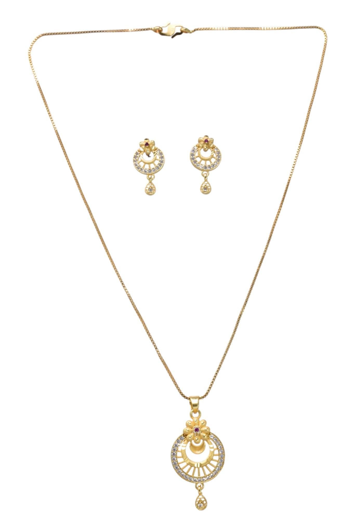 Gold-Tone Pendant Chain Set for Women & Girls, Traditional Pendant with Matching Earrings, Sparkling Stone-Studded Festive Jewellery Set, Stylish Ethnic and Modern Pendant Set for Every Occasions-06-image-30