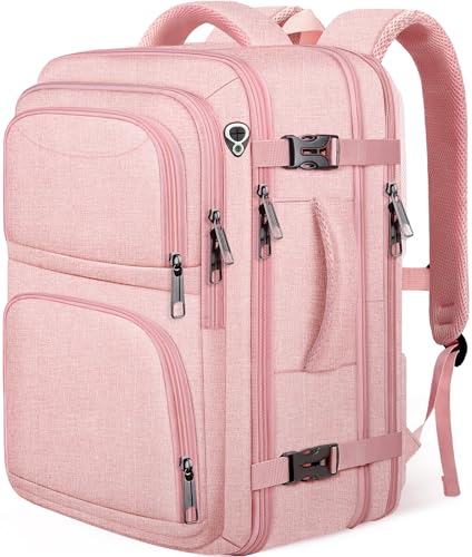 Fxcelets Travel Backpack for Women, Expanable Carry on Backpack, TSA 17.3 inch Laptop Bag Flight Approved, Lightweight Waterproof Business Luggage Bag, Travel Gifts for Women, Pink
