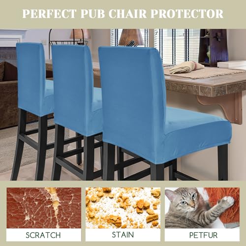 Image of Bar Stool Covers Counter Chair Slipcovers Set of 2,Blue | Stretch Barstool Seat Covers,Washable Removable Pub Tall Stool Slipcover,Bar Chair Cover for Kitchen Dining Room Cafe