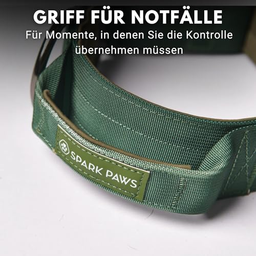 Spark Paws Taktisches Hundehalsband – Robuste, Premium-Qualität, Dick und Langlebig für Große und Mittelgroße Hunde - Army Green - L, 5cm