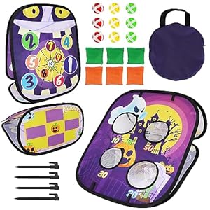 Halloween Party Games for Kids, Halloween Bean Bag Toss Games Outdoor with Ghost Pumpkin Castle Pattern and Scores, Halloween Games and Yard Outdoor Indoor Activities for Family Toss Game