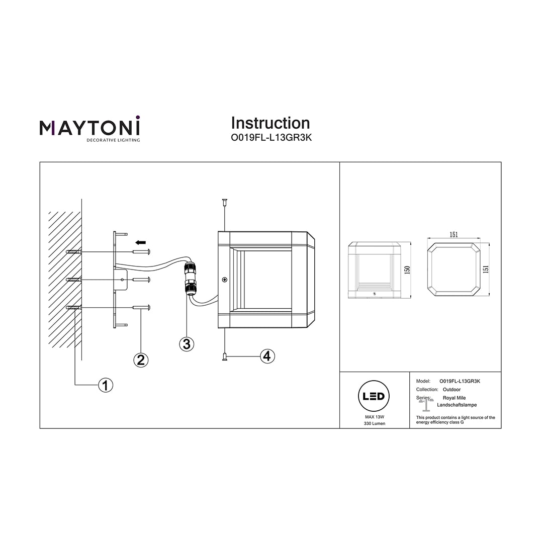 Maytoni ROYAL MILE Wegeleuchte Grau IP65, LED Gartenleuchte 13W 3000K, moderne Außenleuchte für Garten & Terrasse