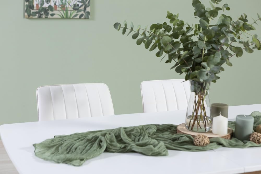 Set Tavolo da Pranzo rettangolare allungabile 140-180x80 cm con 6 Sedie imbottite bianche ecopelle, stile scandinavo con gambe effetto legno, tavolo e sedie da cucina o sala da pranzo per 6 persone