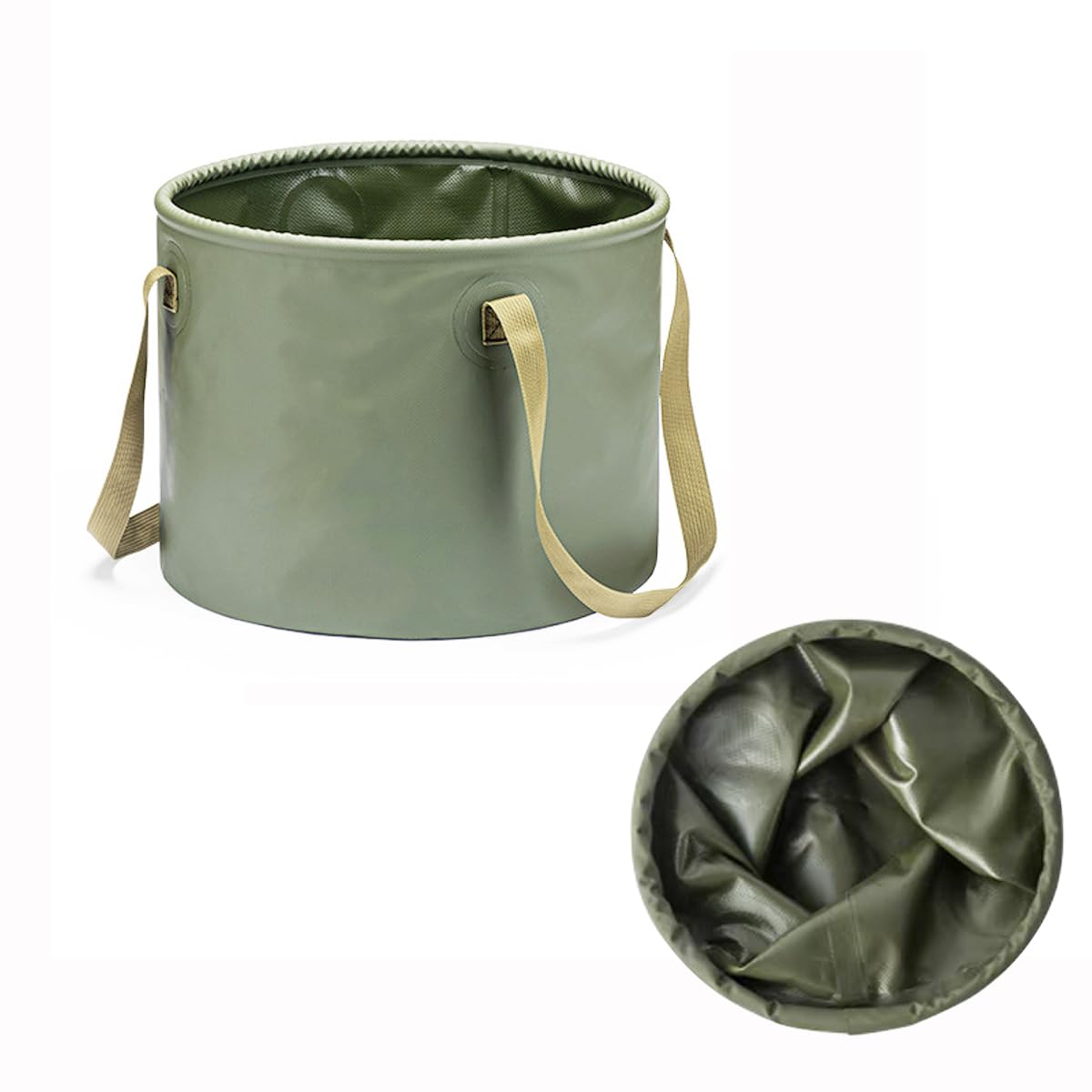 HZACHYX Foldable Bucket, Foldable Bucket with Handle, Hand Basin, Portable Water Storage Device, Outdoor Multifunctional Portable Foldable Bucket (Military Green, 5.28 gallons(20L))