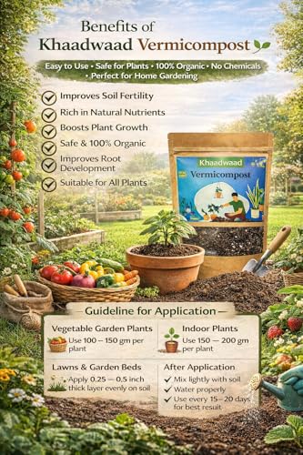 Image of Organic Vermicompost Fertilizer for Plants | Natural Manure & Soil Enricher for Home Garden, Terrace Garden, Pots, Planters & Vegetable Plants - 5kg