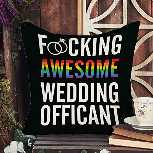 Throw Pillow Cover Fucking Awesome Wedding Officant Pillow Case Pride Gay Lesbian Same Sex Lgbtq Cushion Cover Rustic Rainbow Decortaive Pillowcase Home Decor For Sofa Living Room Bedroom 20X20In #TOP4