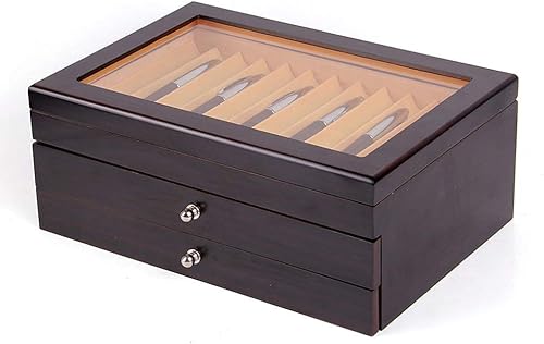 Miniatura 8 de Caja de exhibición de 34 ranuras para bolígrafos de madera, 34 bolígrafos, estuche coleccionista con parte superior transparente, caja organizadora