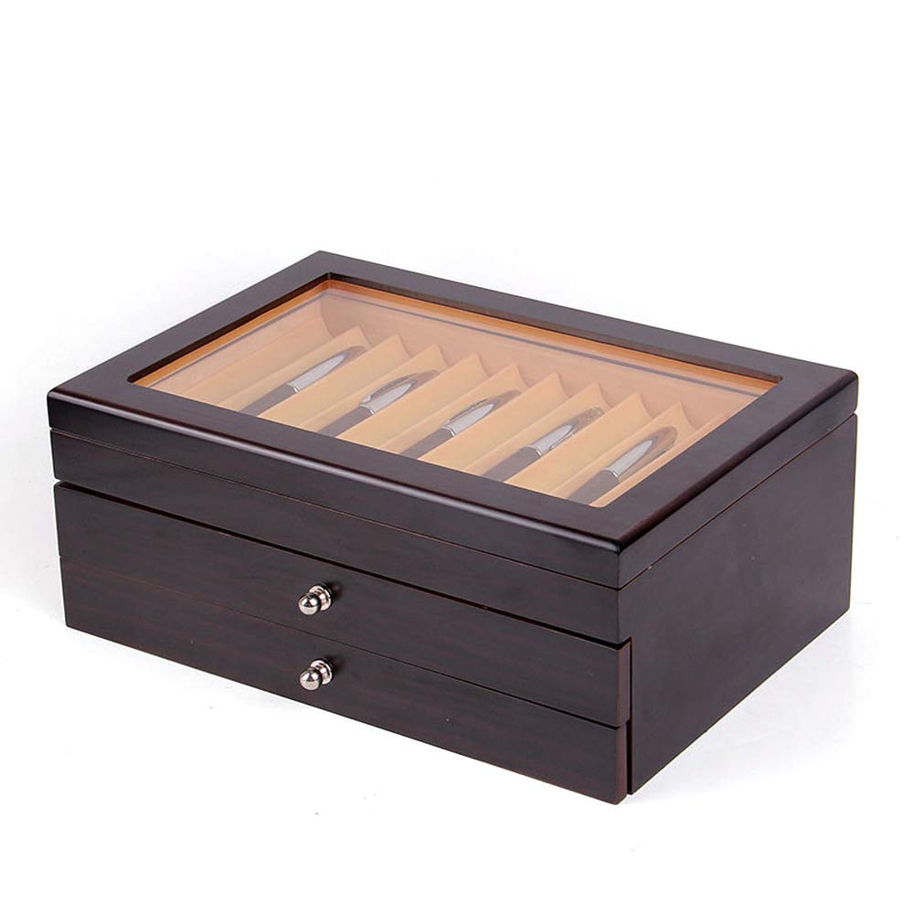 Organizer aus Holz für Füllfederhalter, Geschenkbox zur Aufbewahrung von Shop Home Collection Display, Stifthalterbox zur Anzeige und Organisation von Stiften (Schwarz, 34 Raster)