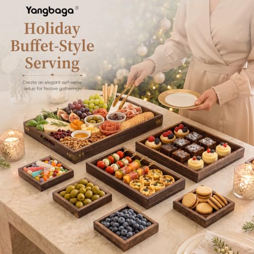 Miniatura 5 de Yangbaga 7piezas Bandejas Madera Rectangular De Madera De Paulownia Para Servir Comida, Bandeja Rústica Con Asa Para Desayuno, Bebidas, Aperitivos, Mesa De Café, Comedor Y Decoración Del Hogar