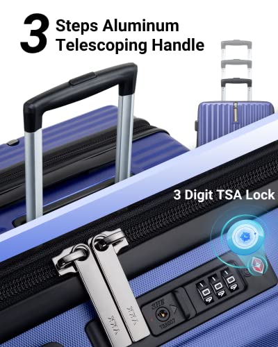 Zitahli Luggage Sets, Expandable Luggage 3 Pcs, Abs Durable Suitcase With 360°Double Wheels Tsa Lock, Ykk Double Coil Zippers Carry On Luggage (20In/24In/28In) Blue #TOP4