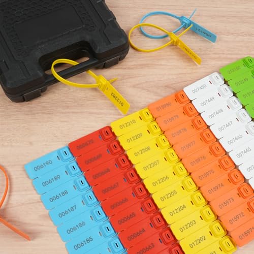 Flintronic 60x Plomben, SicherheitsPlomben aus Kunststoff, Kunststoff-Kabelbinder Tags mit nummeriert, kabelbinder tags bunte für Koffer,Reisegepäck,Kleidung, Schuhe (Flachstreifen)