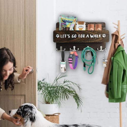 Niciksty Hundegarderobe mit Ablage, Hundeleinenhalter Wand für Ordnen von Leinen und Zubehör, Wandhaken für Hundeleine, Hölzerne Hundeleinen Halterung für Flur, Eingangsbereich, Braun
