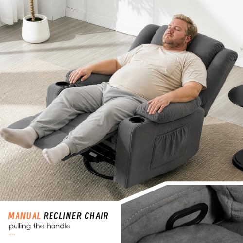 Image of Rocking Recliner Chair for Adults, 360 Swivel Rocker Recliner with Massage and Heating, Manual Glider Rocking Chair with Cup Holders for Living Room Bedroom Nursery (Grey)