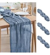 Asee'm 3PCS Table Runner Cheesecloth 10FT Dusty Blue Boho Gauze Fabric Rustic Sheer Cheese Cloth ...