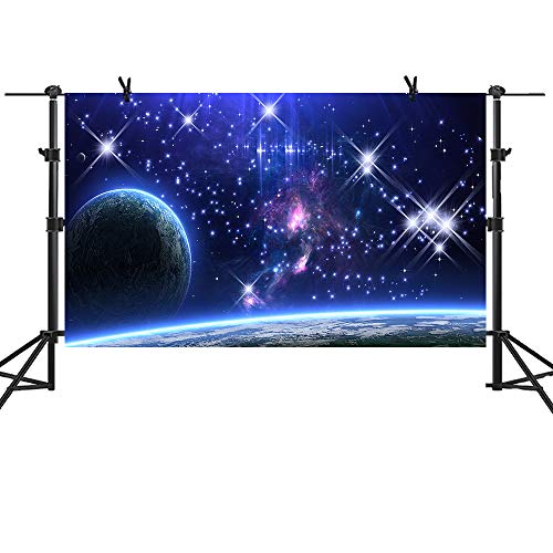 MME 5x3Ft Galaxy Backdrop Stars Sky Background Dark Blue Halo Glitters Stars Purple