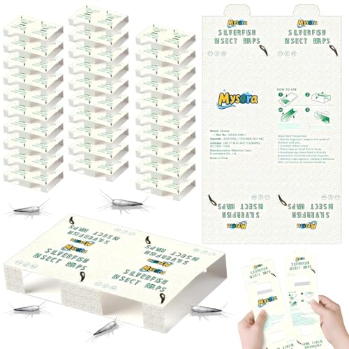 Mysora 60 Pack Silverfish Traps Indoor Sticky Silverfish Sheet with Dual-Color & Pattern Lure Detachable into 60 Small or 30 Large Insect Traps for Home Camping Centipedes & Crawling Insects