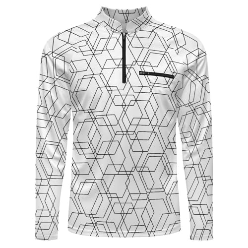 Mens Long Sleeve Mesh Fishing Shirts Geometrical Rash Guard Fishing Running UPF 50+ Tshirt Sun Protection Tee4