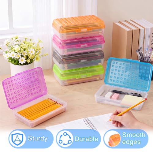 Image of Blulu 6 Pack Plastic Pencil Boxes Bulk Large Pencil Case,Multicolor | 8.5 x 5.5 x 2.4in, with Snap Lid, Large Capacity Pencils Holder for Organize and Carry, Watercolor Pens Stationery for Office