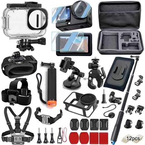 Zubehör-Set kompatibel mit DJI OSMO Action 6 wasserdichtes Gehäuse Displayschutzfolie aus gehärtetem Glas schwimmender Bobber-Griff große Tragetasche Halterungen für Brust/Kopf/Lenker