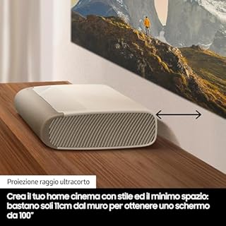 Samsung Proiettore 4K UHD The Premiere LSPU9, Tecnologia Triplo Laser 4K, 3450 ISO Lumen, Proiezione a Raggio Ultra-Corto, FILMMAKER MODE, Suono Potente 2.2.2 Canali da 40 Watt, Colore Warm White