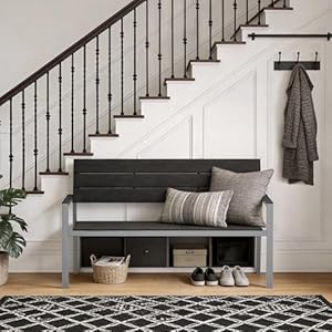 UDPATIO Gartenbank Wetterfeste in Holzoptik, Metall Sitzbank Outdoor für Balkon & Garten, Parkbank 2–3 Sitzer, Stabile Balkonbank mit Rücken & Armlehnen, Hellgrau