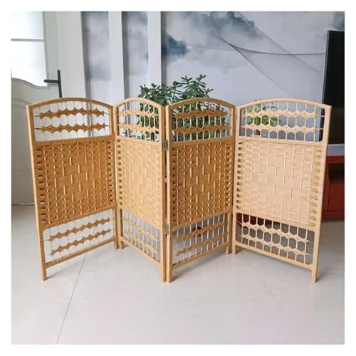 Paravent court 4/5/6 panneaux amovible en bois jaune et rotin pour chambre