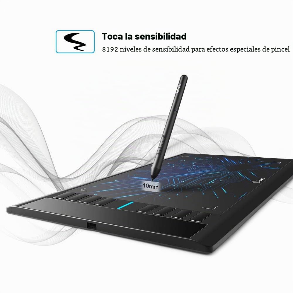UGEE M708 Tableta Gráfica, 10 x 6 Pulgadas Gran Tableta de Dibujo, 8192 Niveles de Presión Lápiz sin Batería,Compatible con Windows 10/8/7 Mac Os Artista, Diseñador, Aficionado