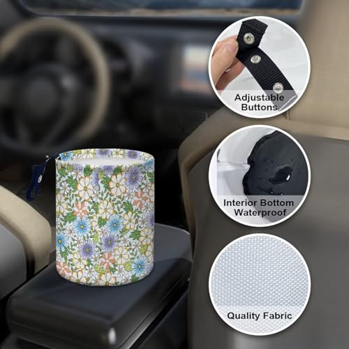 Image of Colorful Floral Waste Basket for Cars Car Garbage Can - Back Seat, Floor, or Hanging Headrest Car Accessories Interior Road Trip Essentials